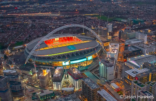 Aerial photo of Wembley Stadium, copyright Jason Hawkes