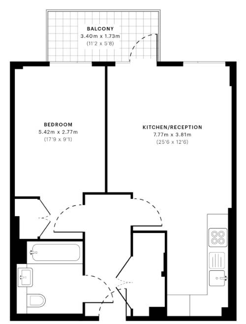 Floor plan of 1 bed flat