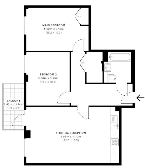 Floor plan of 2 bedroom flat