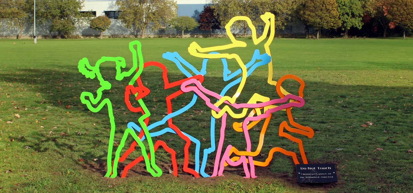 Image of colourful children's structure  in middle of glass in Alperton Sports Ground