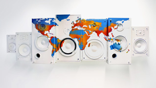 image of world map on white speakers
