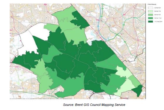 Map of Child obesity locations in Brent