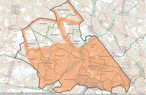 The map below shows the Air Quality Management Areas currently in place in Brent.