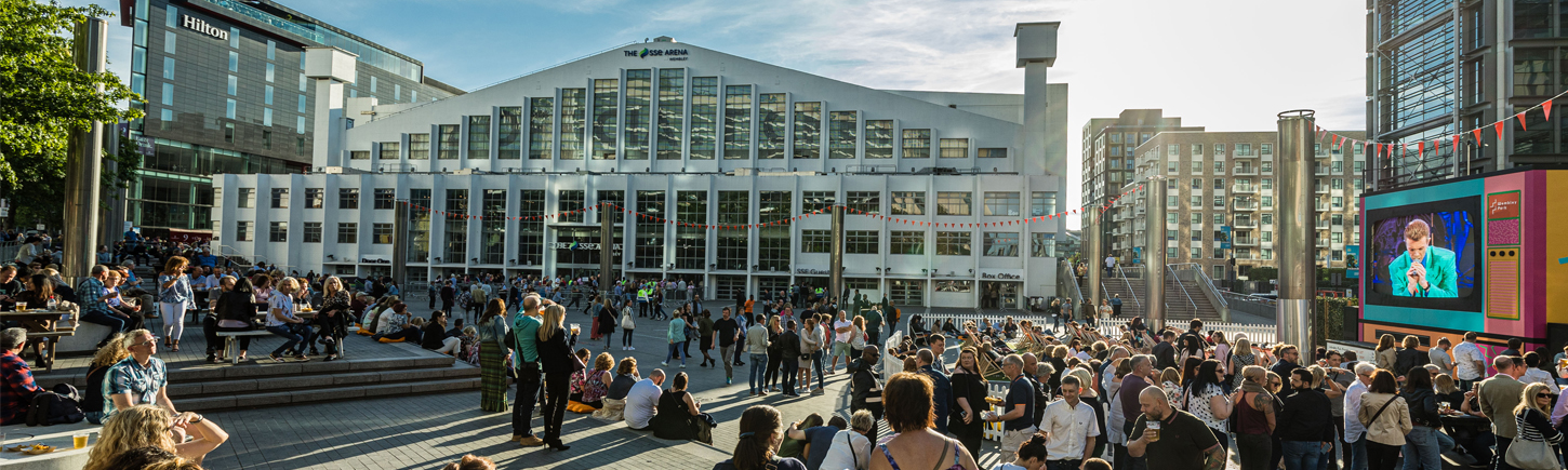 People gathered outside Wembley Stadium