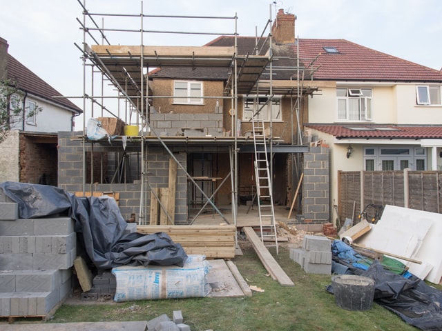 Back of a house with an extension being built