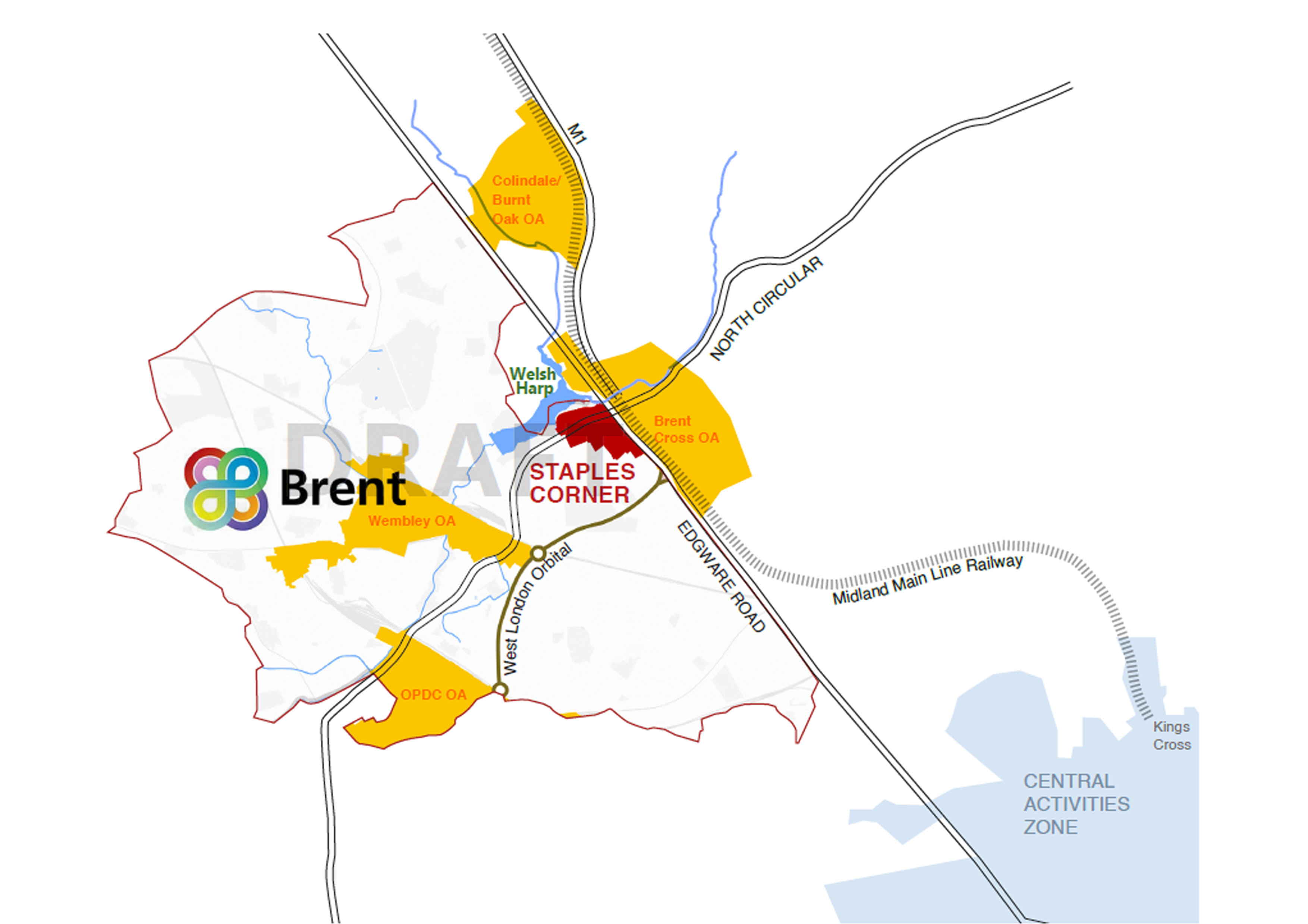 Map of Staples Corner and neighbouring boroughs