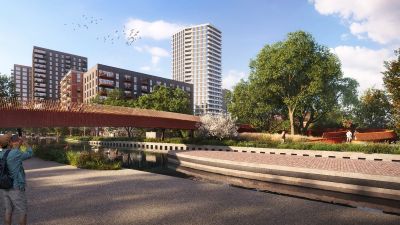 CGI image of new pedestrian and cycle bridge at Alperton