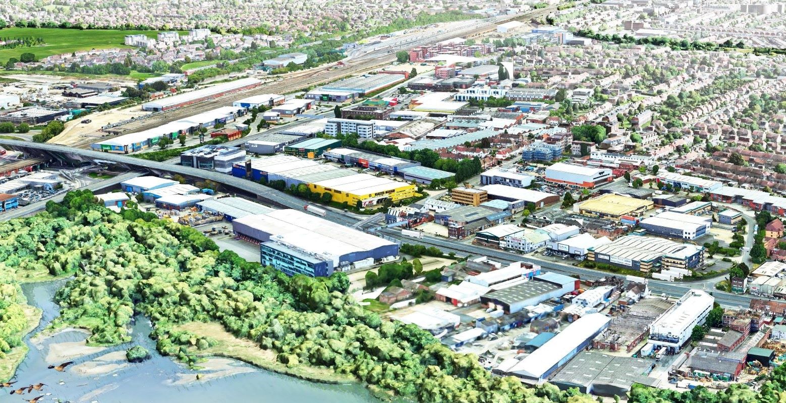 Aerial view of Staples Corner Master plan