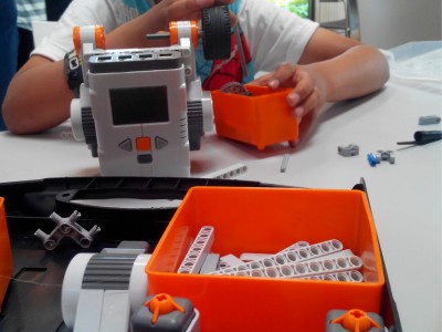Close up of LEGO robots on a table 