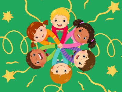 Illustration of children holding hands