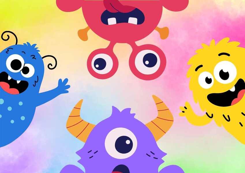 image of 4 cute monsters in bright colours