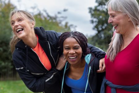 Three women training in a park