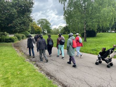 Group of people walking in the park