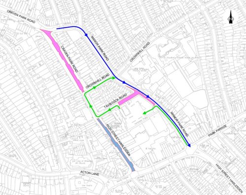 Map showing Notting Hill Carnival road closures in Harlesden