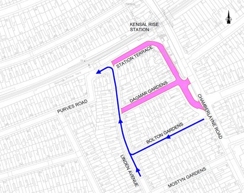 Map of road closures in Kensal Rise during Notting Hill Carnival