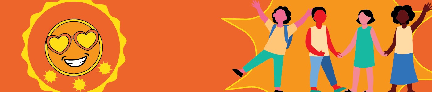 Orange banner with kids playing 