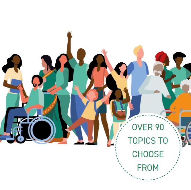 A graphic showing a variety of different characters standing in a row