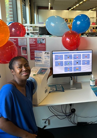 woman sitting in a health pod