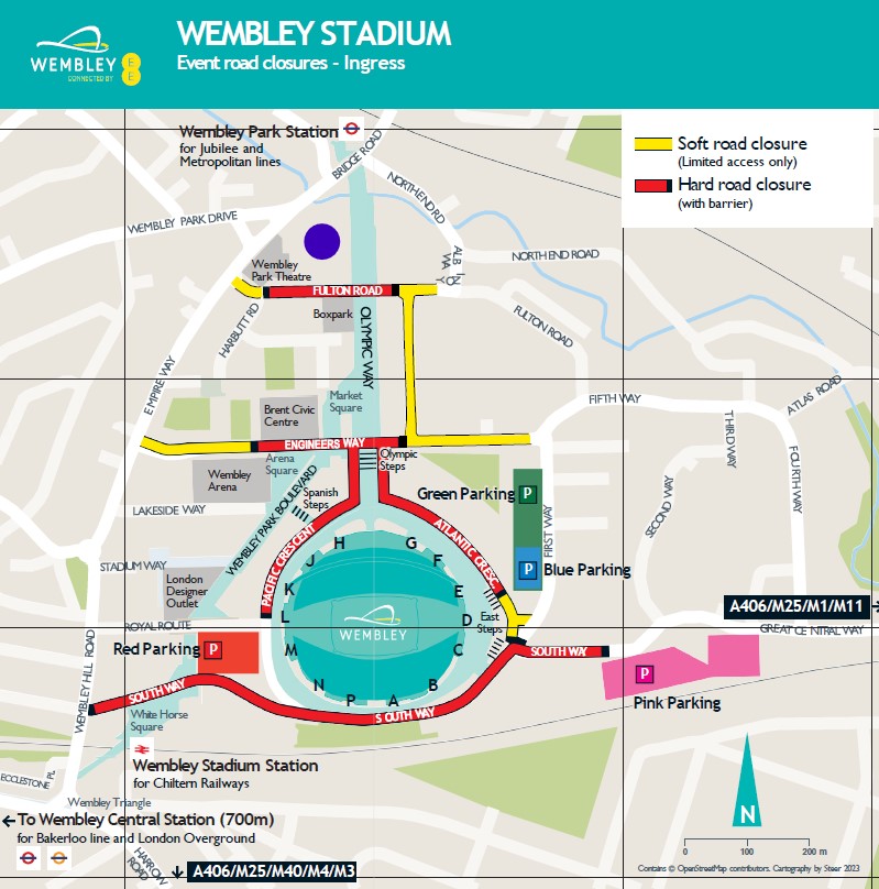 Wembley Stadium event road closures map