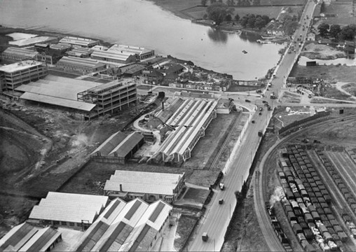 Black and white photo of Staples Corner aerial view of M1 motorway